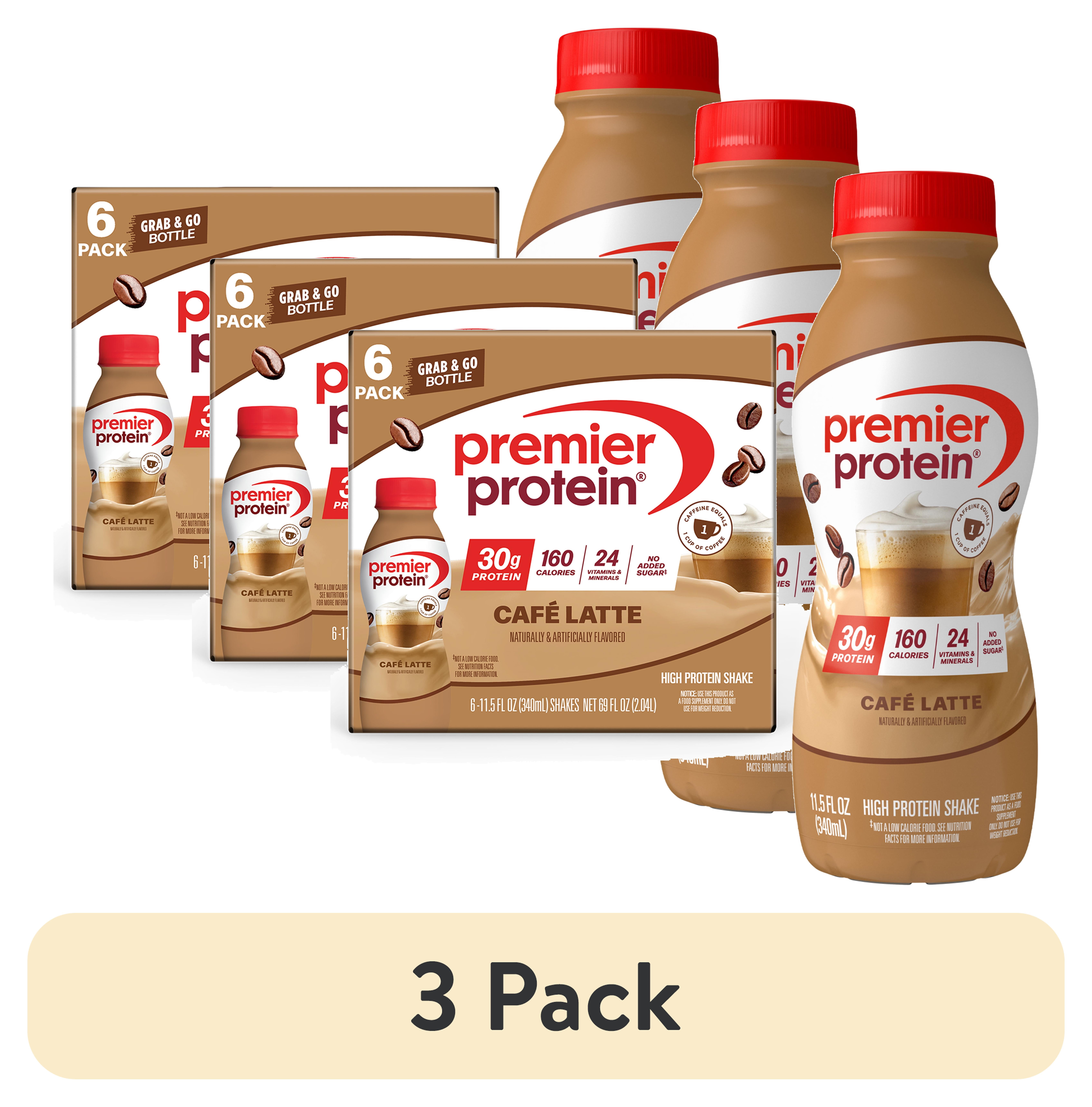 (3 pack) Premier Protein Shake, Café Latte, 30g Protein, 11.5 Fl Oz, 6 Ct
