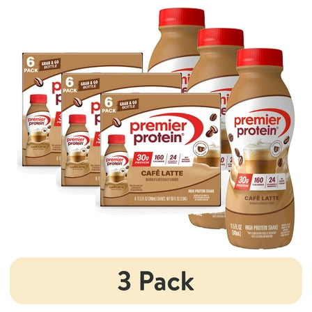 (3 pack) Premier Protein Shake, Café Latte, 30g Protein, 11.5 Fl Oz, 6 Ct