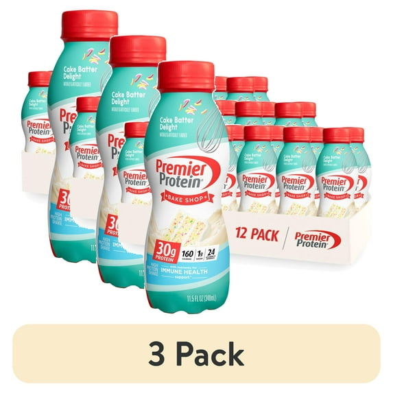 (3 pack) Premier Protein Shake, Cake Batter Delight, 30g Protein, 11.5 fl oz, 12 Ct