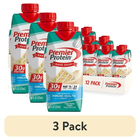 (3 pack) Premier Protein Shake, Cake Batter Delight, 30g Protein, 11 fl oz, 12 Ct