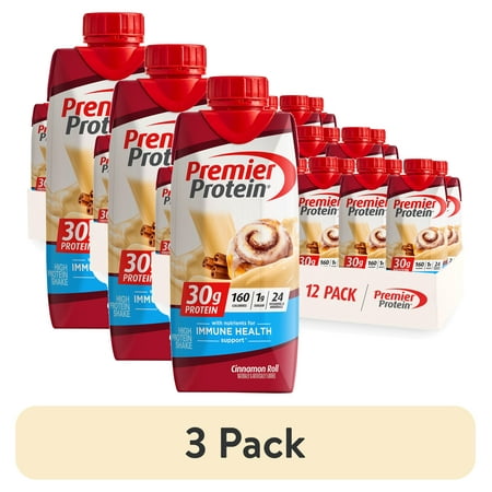 (3 pack) Premier Protein Shake, Cinnamon Roll, 30g Protein, 11 Fl Oz, 12 Ct