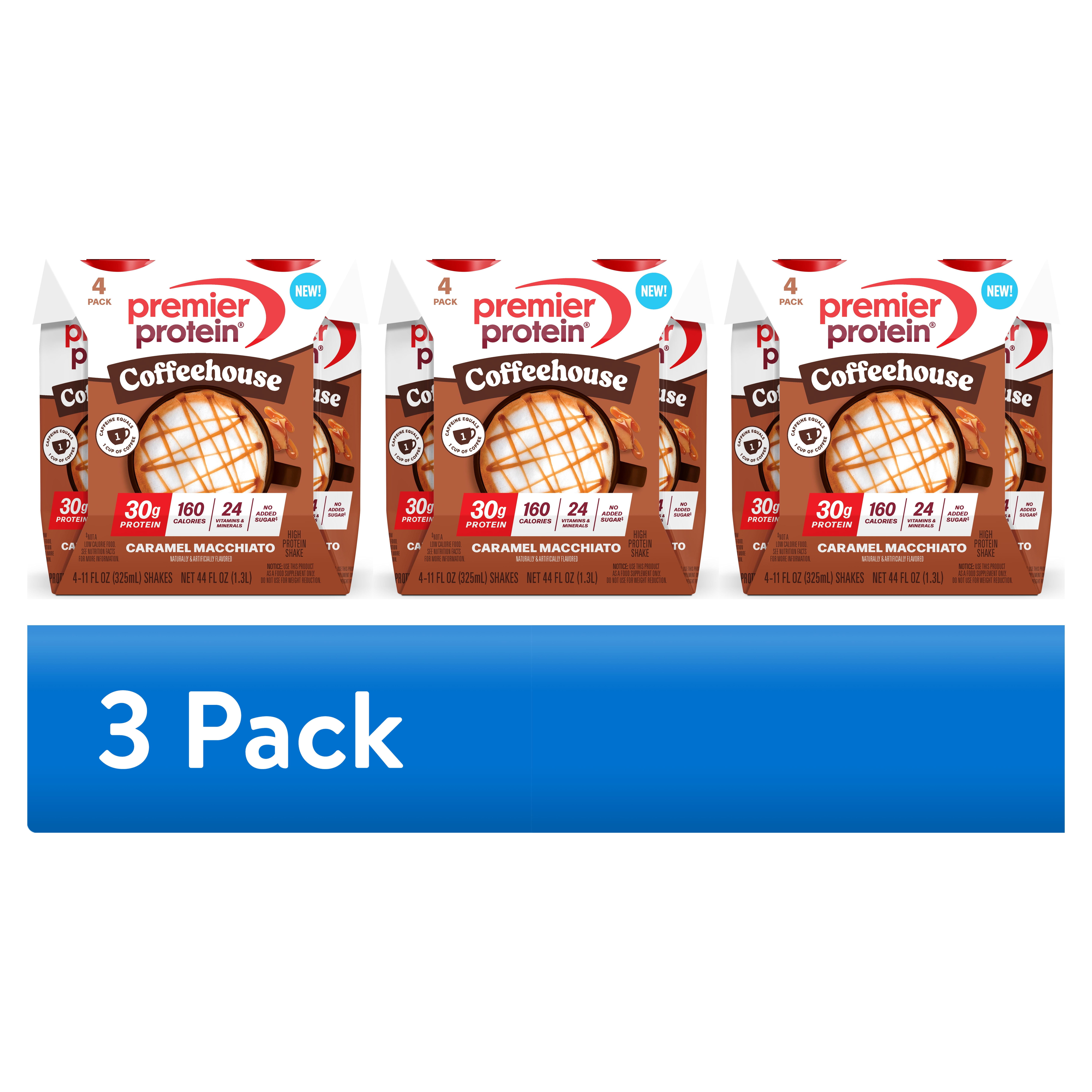 (3 pack) Premier Protein Shake, Coffeehouse Caramel Machiatto, 30g Protein, 11 Fl Oz, 4 Ct