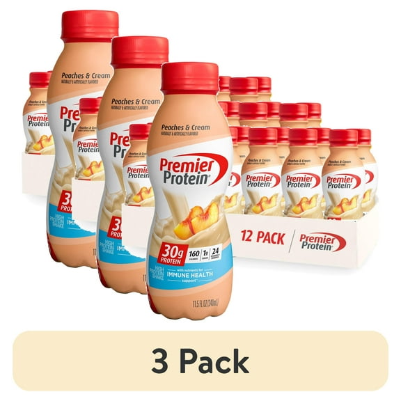 (3 pack) Premier Protein Shake, Peaches & Cream, 30g Protein, 11.5 fl oz, 12 ct