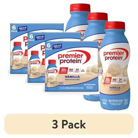 (3 pack) Premier Protein Shake, Vanilla, 30g Protein, 11.5 Fl Oz, 6 Ct
