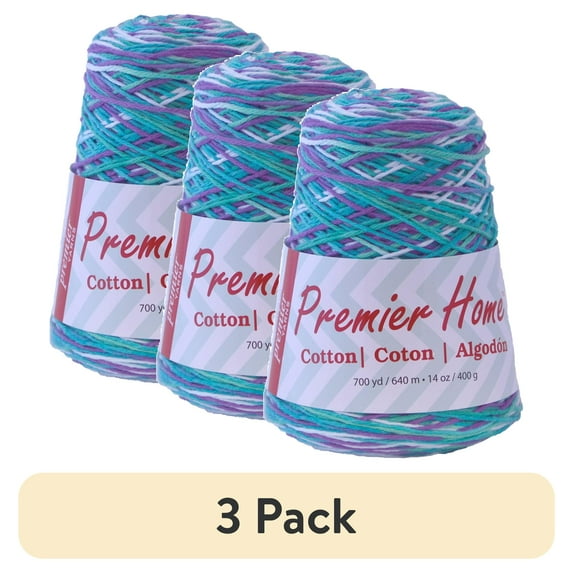 (3 pack) Premier Yarns Home Cotton Cone Yarn, Ideal Knitting and Crochet Supplies, Cotton-Polyester Blend, Multi, Water Lilies