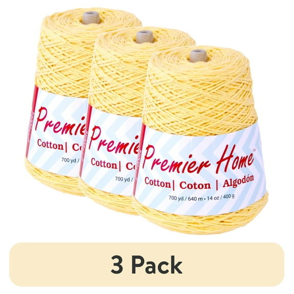 (3 pack) Premier Yarns Home Cotton Cone Yarn, Ideal Knitting and Crochet Supplies, Cotton-Polyester Blend, Solid, Yellow