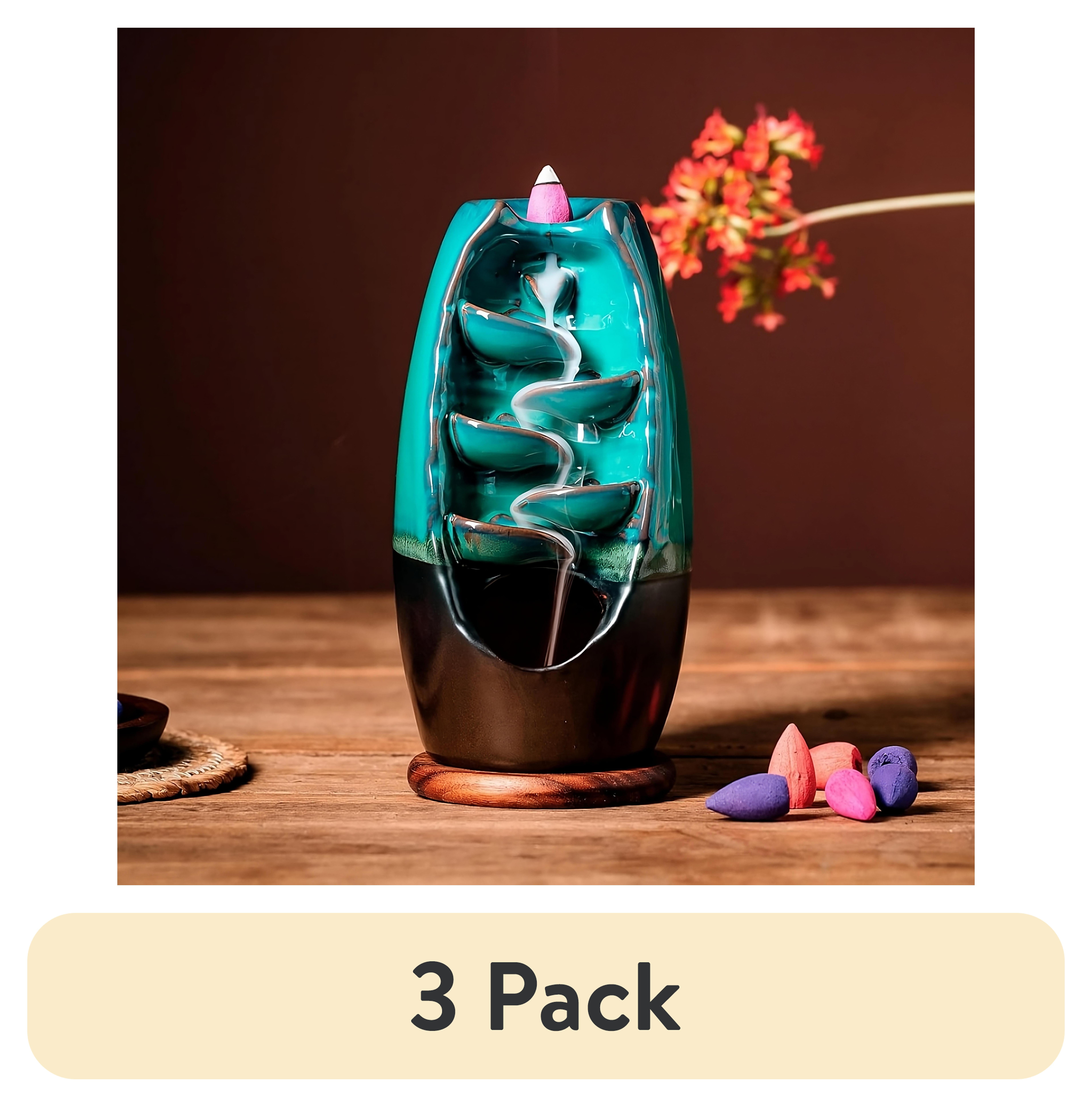 (3 pack) Premium Ceramic Incense Fountain Blue Glaze Finish
