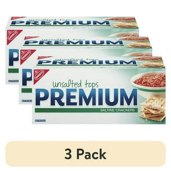 (3 pack) Premium Unsalted Tops Saltine Crackers, Lunch Snacks, 16 oz