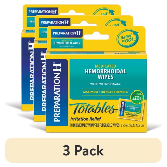 (3 pack) Preparation H Totables Hemorrhoid Wipes With Witch Hazel - 10 Count