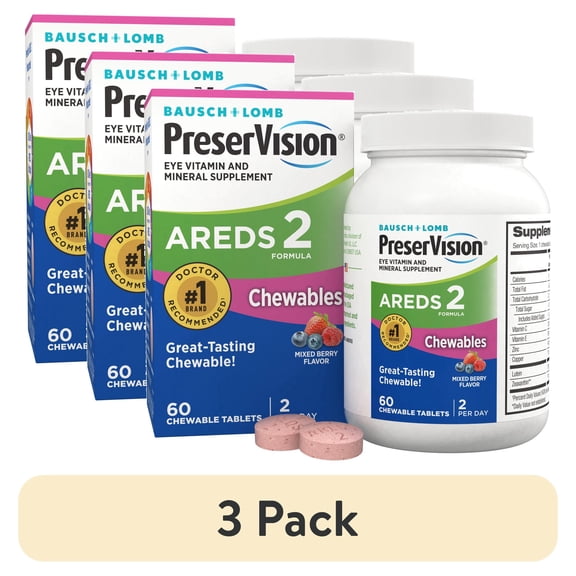 (3 pack) PreserVision AREDS 2 Eye Vitamins & Minerals with Lutein & Zeaxanthin, Chewables, 60Count