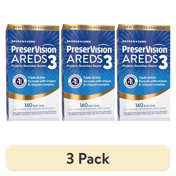 (3 pack) PreserVision AREDS3 Eye Vitamins with Additional 8 B-Vitamin Complex, 3-in-1 Macular Supplement, 160 Softgels