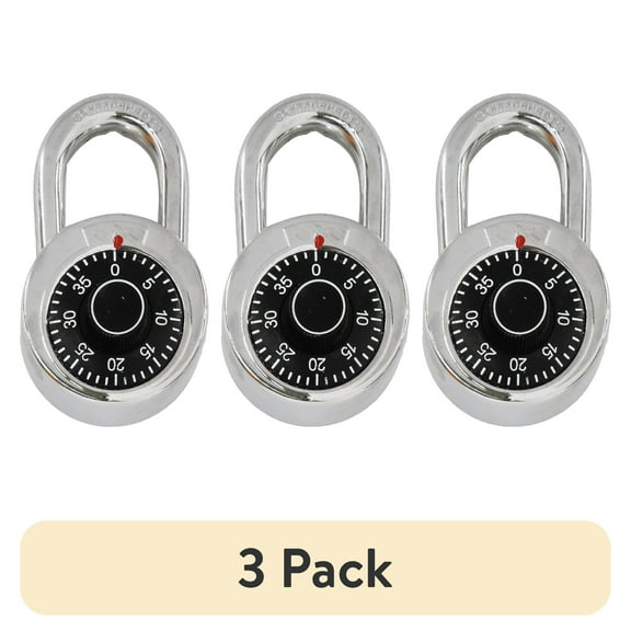 (3 pack) Preset Combination Dial Steel Padlock, 2 in. Black Dial Generic