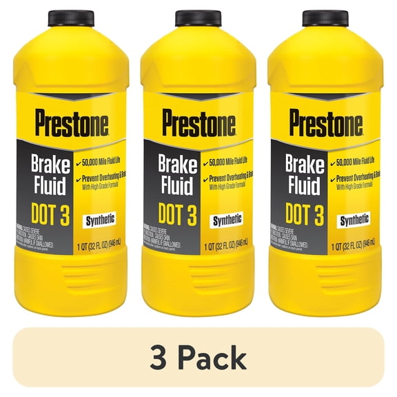 (3 pack) Prestone DOT 3 Motor Vehicle Brake Fluid for Cars and Trucks - 32 fl oz- Synthetic, High Grade, 50,000 mile