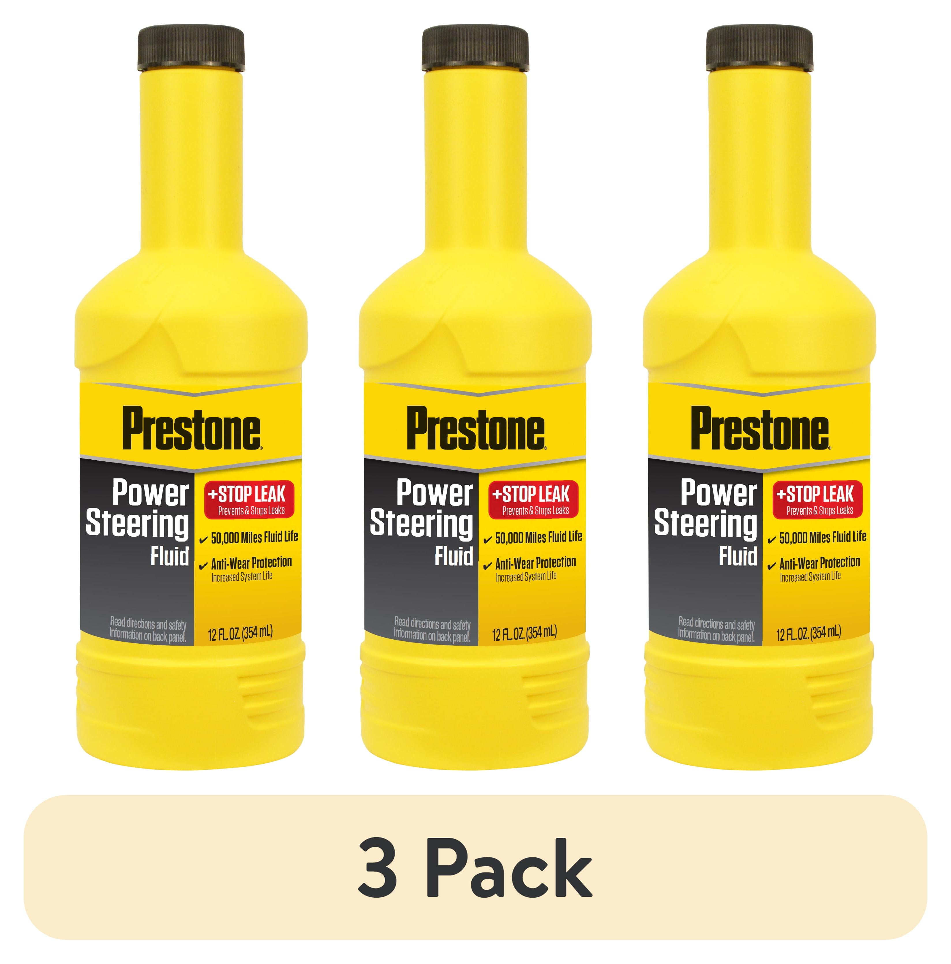 (3 pack) Prestone Power Steering Fluid + Stop Leak - 12 fl oz - Anti-wear, 50,000 Mile