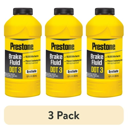 (3 pack) Prestone DOT 3 Motor Vehicle Brake Fluid for Cars and Trucks - 12 oz - Synthetic, High Grade, 50,000 mile