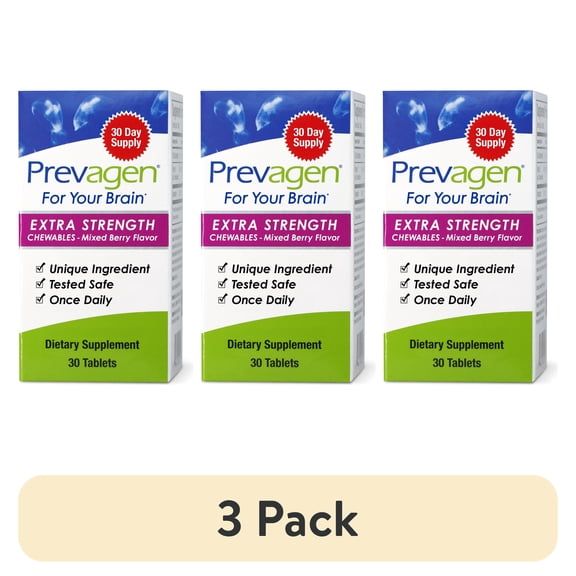 (3 pack) Prevagen Extra Strength Chewable Tablets, Mixed Berry, 30 Ct