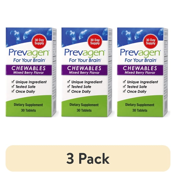 (3 pack) Prevagen - Regular Strength 10mg, 30 Chewable Tablets Mixed Berry Flavor with Apoaequorin & Vitamin D