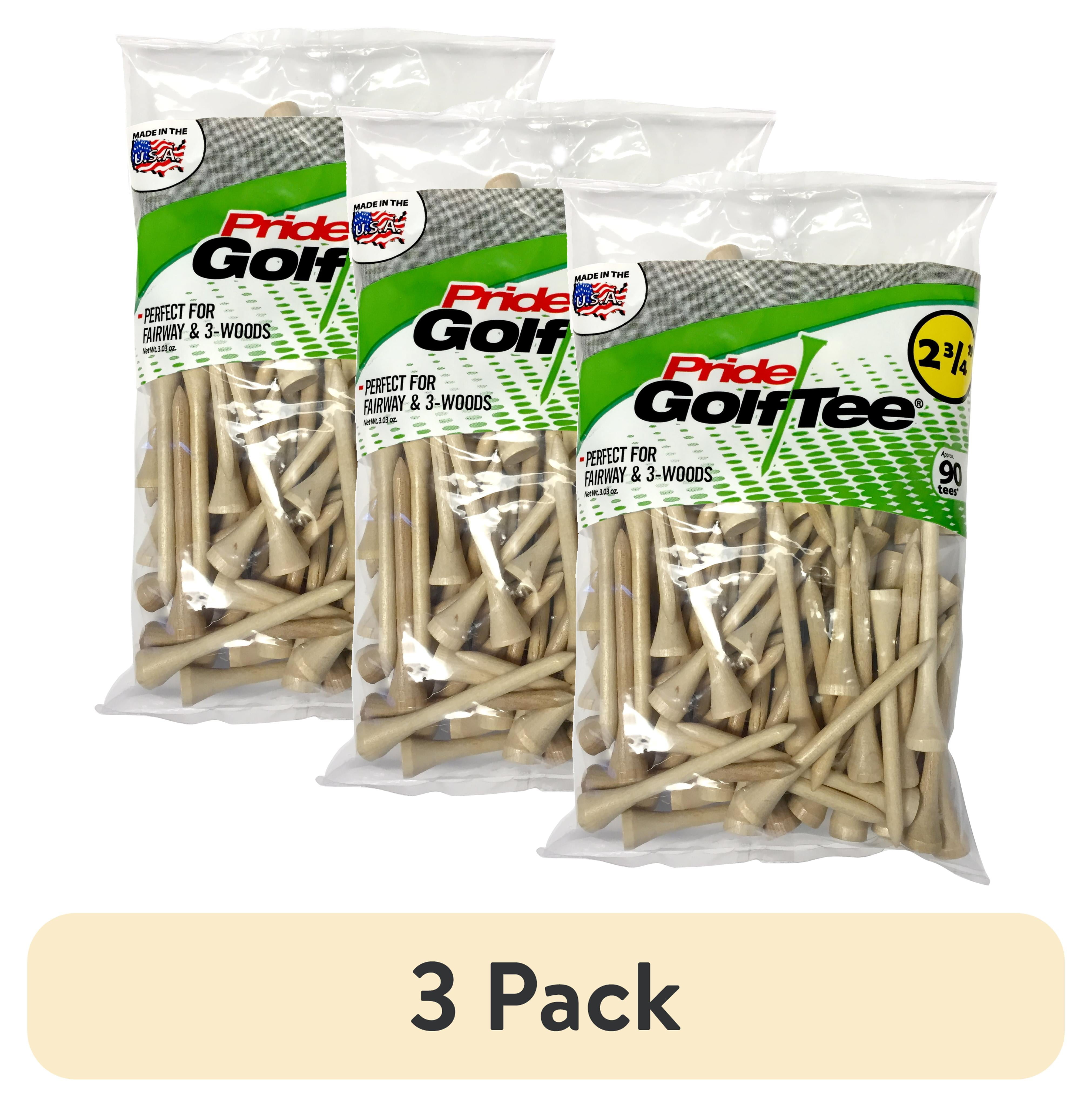 (3 pack) Pride Deluxe Golf Tee 2-3/4" Natural – 90 Count, 100% Solid Hardwood Tees for Trusted Performance and Classic Durability