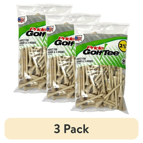 (3 pack) Pride Deluxe Golf Tee 2-3/4" Natural – 90 Count, 100% Solid Hardwood Tees for Trusted Performance and Classic Durability