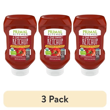 (3 pack) Primal Kitchen A Tad Sweet Squeeze Ketchup - Sweetened with Honey, 18.5 oz