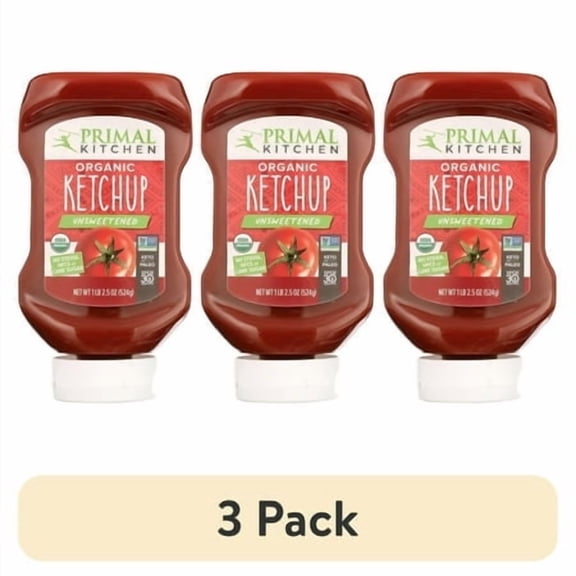 (3 pack) Primal Kitchen Organic Unsweetened Squeeze Ketchup 18.5 oz