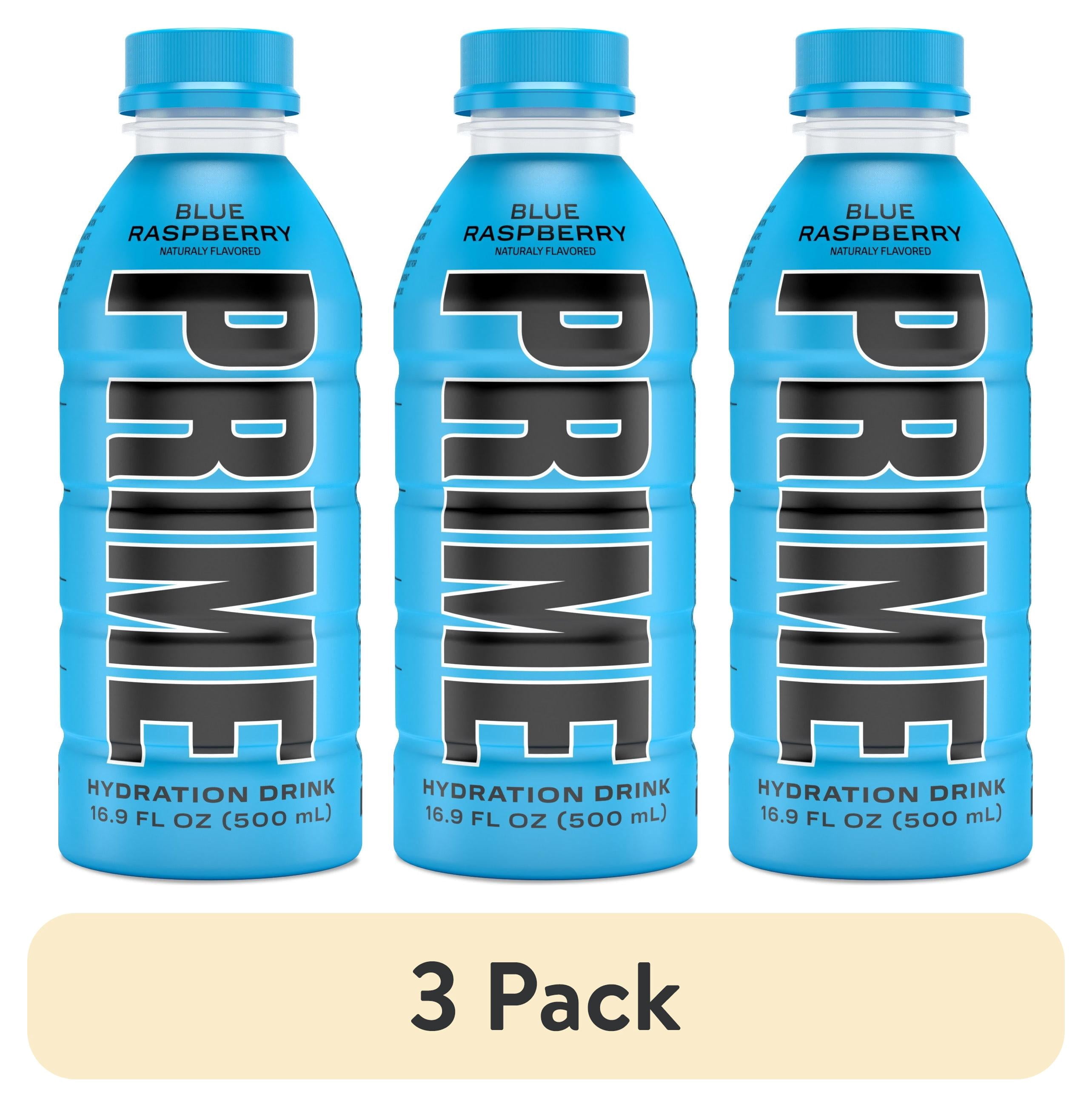 (3 pack) Prime Hydration Blue Raspberry Sports Drink, 16.9 fl oz, Bottle, Allergen-Free
