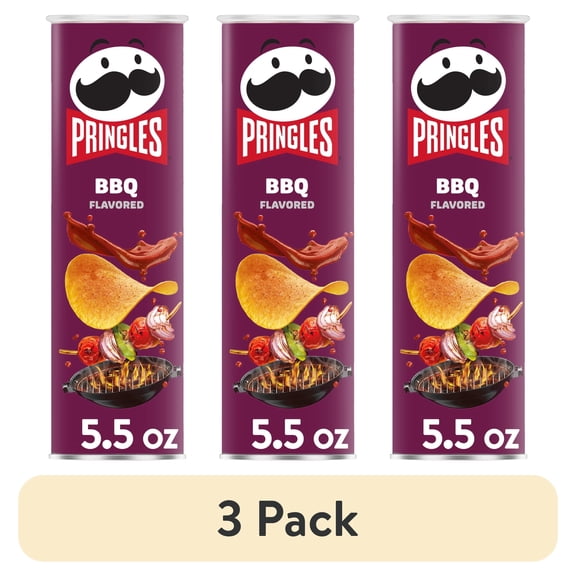 (3 pack) Pringles BBQ Potato Crisps Chips, Lunch Snacks, 5.5 oz Canister
