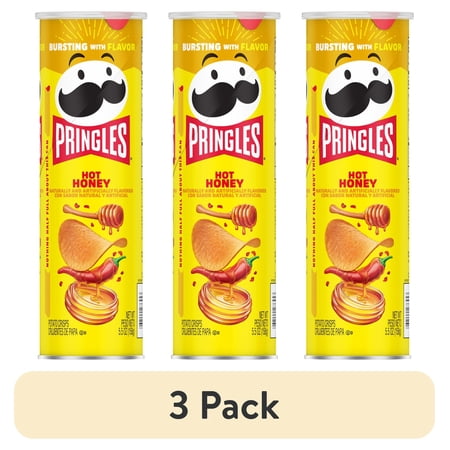 (3 pack) Pringles Hot Honey Potato Crisps Chips, Lunch Snacks, 5.5 oz Canister
