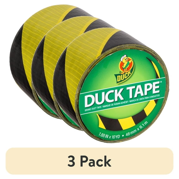 (3 pack) Printed Duck Tape Brand Duct Tape - Black & Yellow Stripes, 1.88 in. x 10 yd.