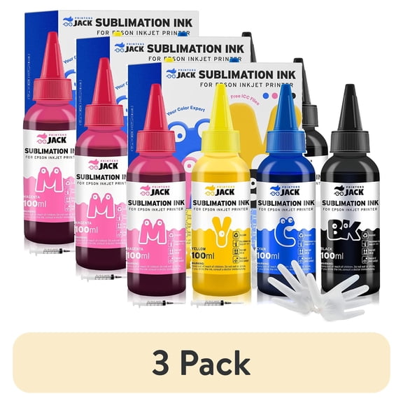 (3 pack) Printers Jack 400ml Sublimation Ink for Epson C88+ Inkjet Printers Heat Press Transfer on Mugs, Plates, Sheets, Polyester Shirts, Cases, 3-Layer