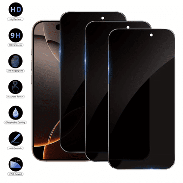 3-pack, Privacy Screen Protector for iPhone 11/12/13/14/15/16 Pro Max Plus, Anti-peep Tempered Glass, 28 °   Viewing Angle, Anti-scratch, Anti-fingerprint, 9H Hardness, Easy to Install