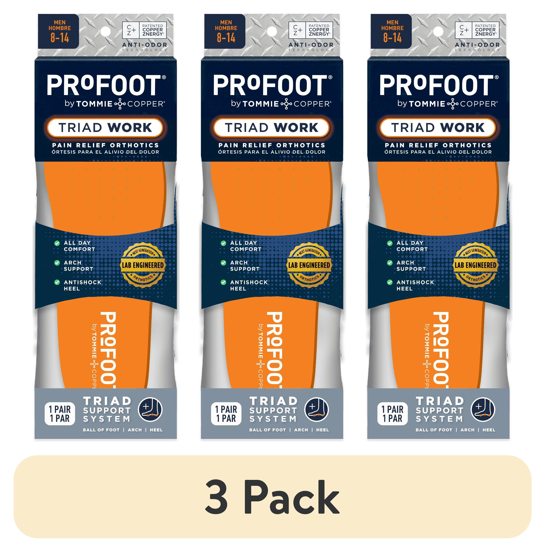 (3 pack) ProFoot Full Length Triad Work Orthotic Insoles for Knee, Leg & Back Pain, Mens 8-14, 1 Pair