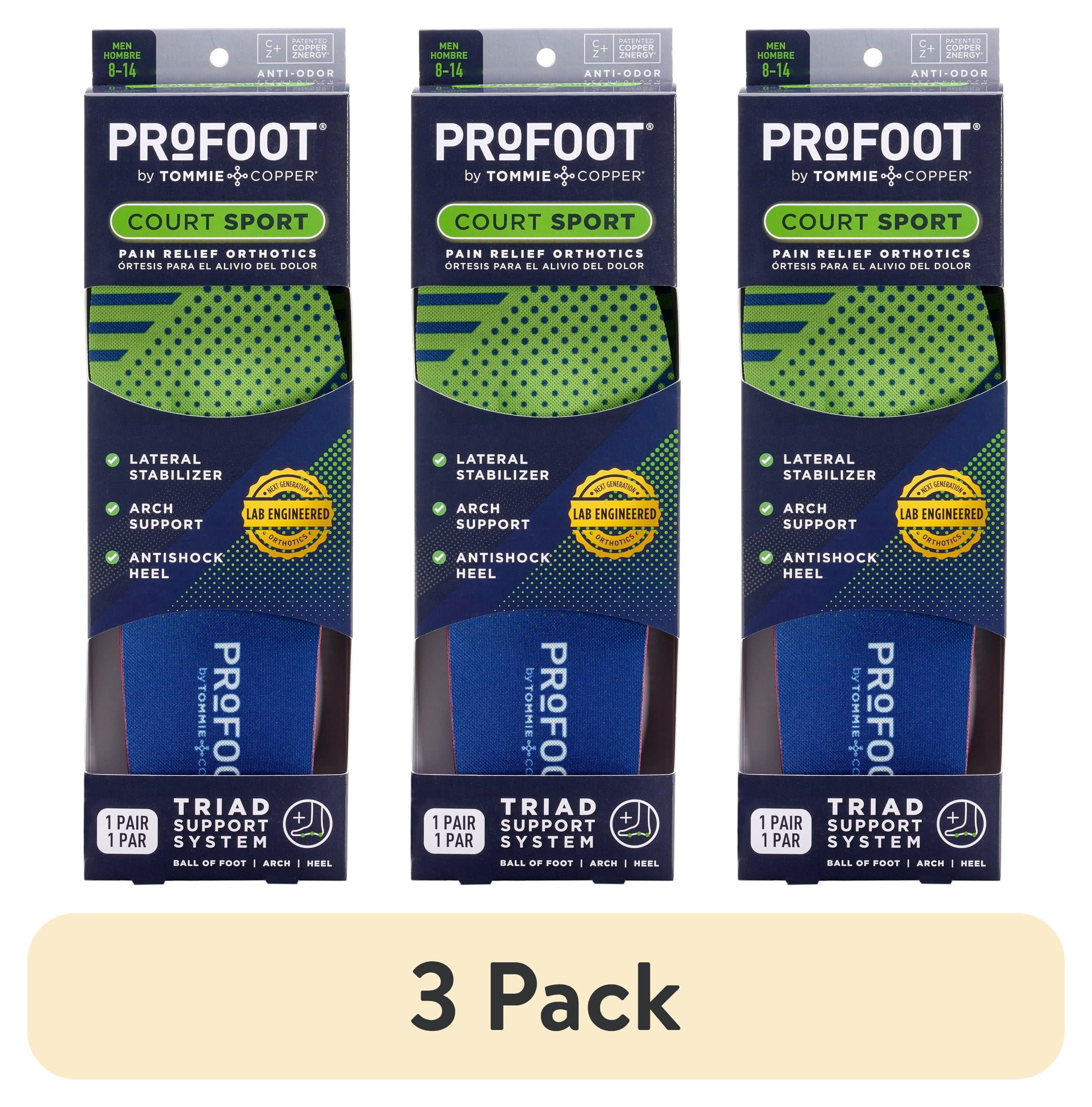 (3 pack) ProFoot Triad Court Sport Insoles Men’s 8-14 – Tennis and Pickleball Pain Relief Orthotics, Lateral Stabilizer, Arch Support, Anti-Shock Heel, Ball of Foot Support