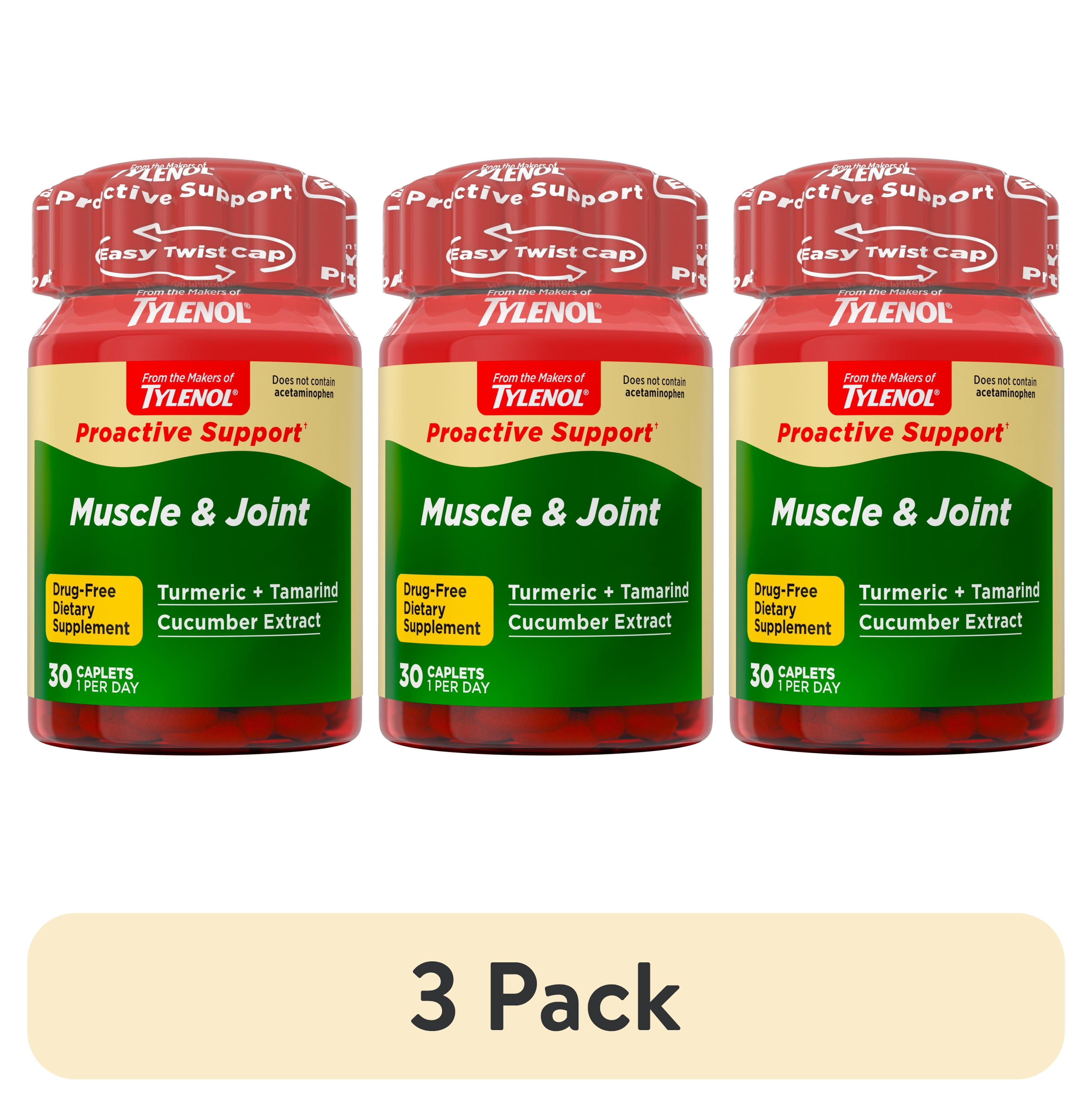 (3 pack) Proactive Support from Tylenol, Joint Supplement, Cucumber Extract for Muscle Comfort, 30 Count