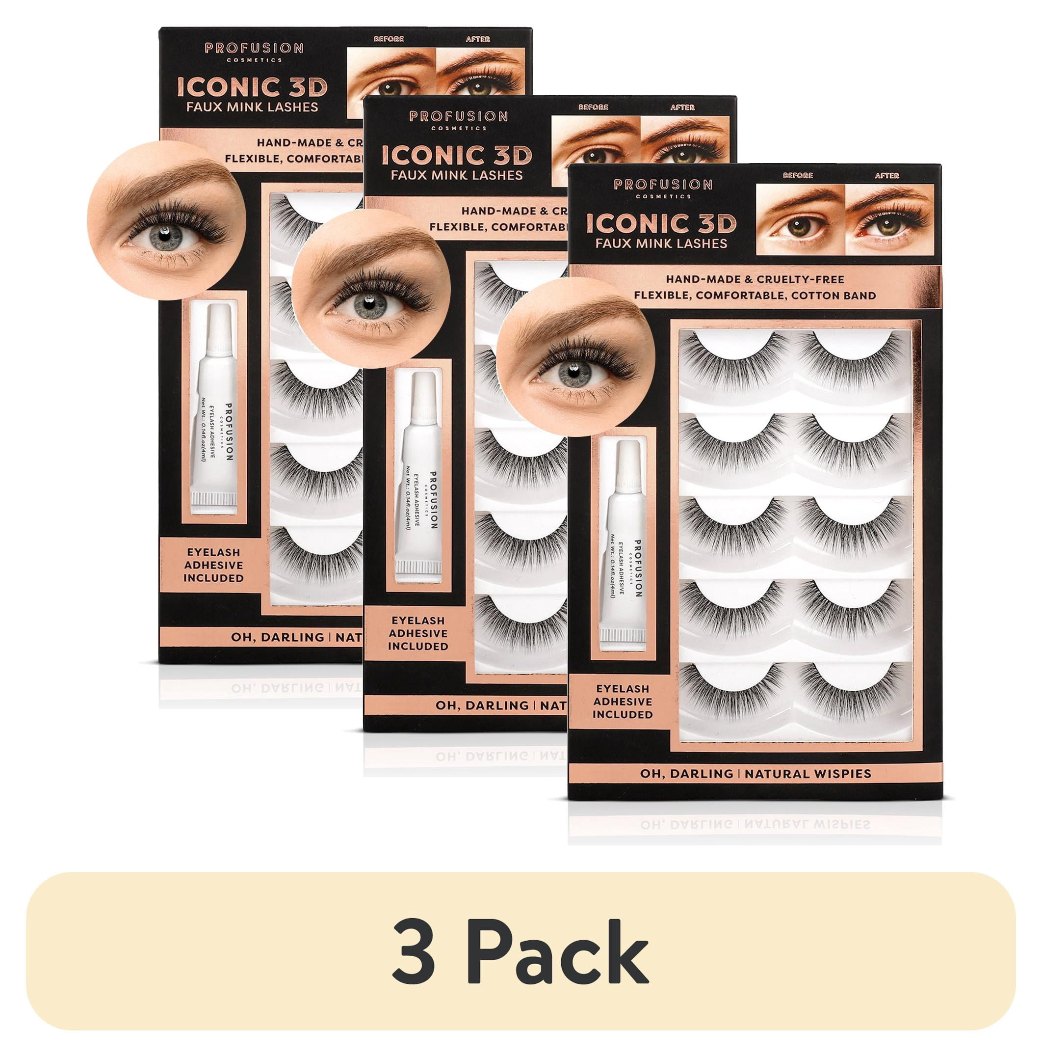 (3 pack) Profusion Cosmetics Iconic 3D Faux Mink Lashes, 5 Pairs Reusable Eyelashes with Adhesive for Natural to Dramatic Style, Lightweight & Cruelty-Free Set, Oh Darling