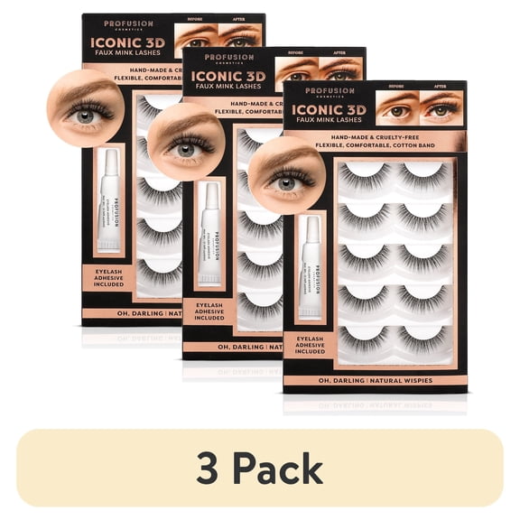 (3 pack) Profusion Cosmetics Iconic 3D Faux Mink Lashes, 5 Pairs Reusable Eyelashes with Adhesive for Natural to Dramatic Style, Lightweight & Cruelty-Free Set, Oh Darling