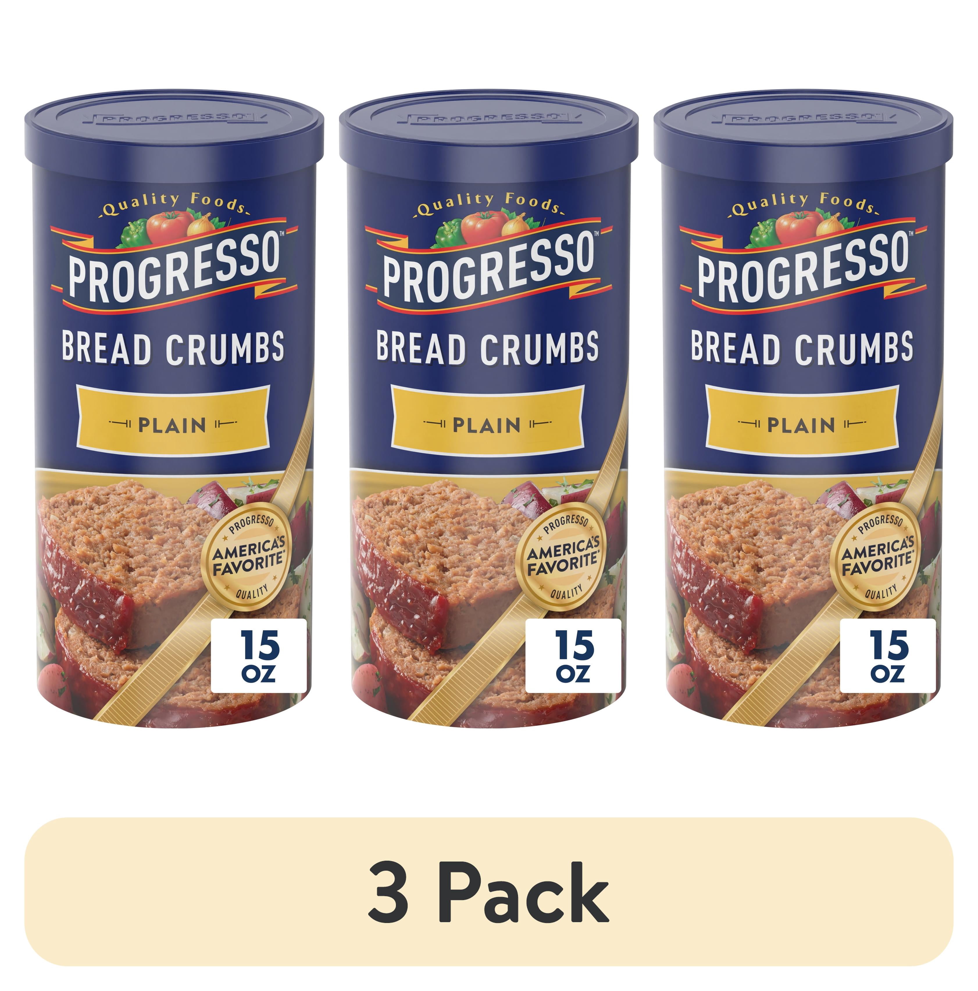 (3 pack) Progresso, Bread Crumbs, Plain, Cooking Ingredient, Canister, 15 oz
