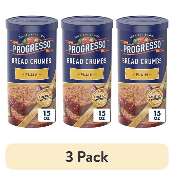 (3 pack) Progresso, Bread Crumbs, Plain, Cooking Ingredient, Canister, 15 oz