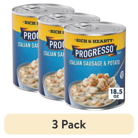 (3 pack) Progresso Rich and Hearty, Italian Sausage and Potato Canned Soup, Gluten Free, 18.5 oz