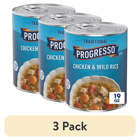 (3 pack) Progresso Traditional Chicken and Wild Rice Soup, Gluten Free, 19 oz