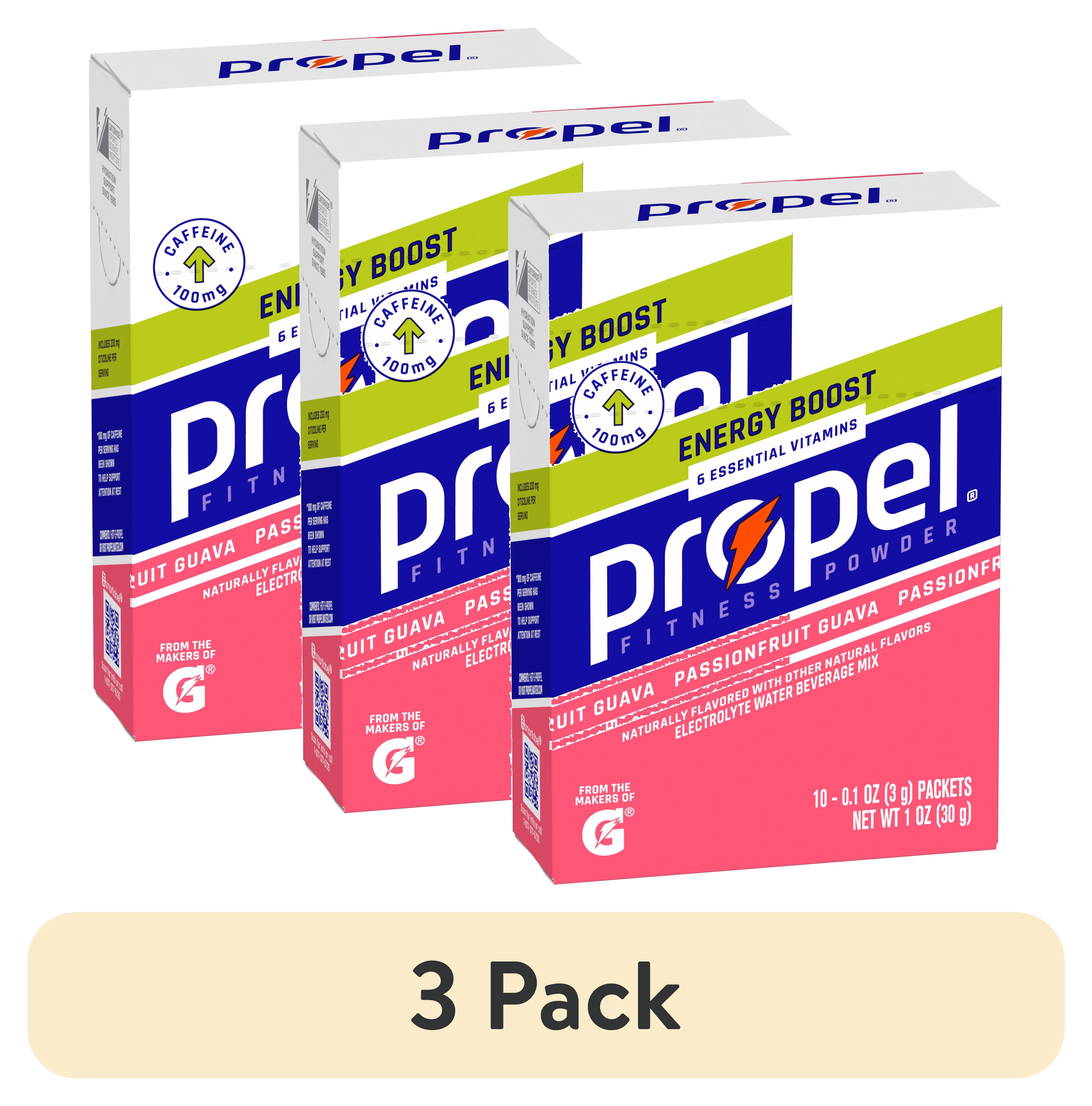 (3 pack) Propel Electrolyte Enhanced Water Drink Mix Powder Packets, Passionfruit Guava, Zero Calorie & Zero Sugar Hydration with Electrolytes and Vitamins C & E, (10 Packets)