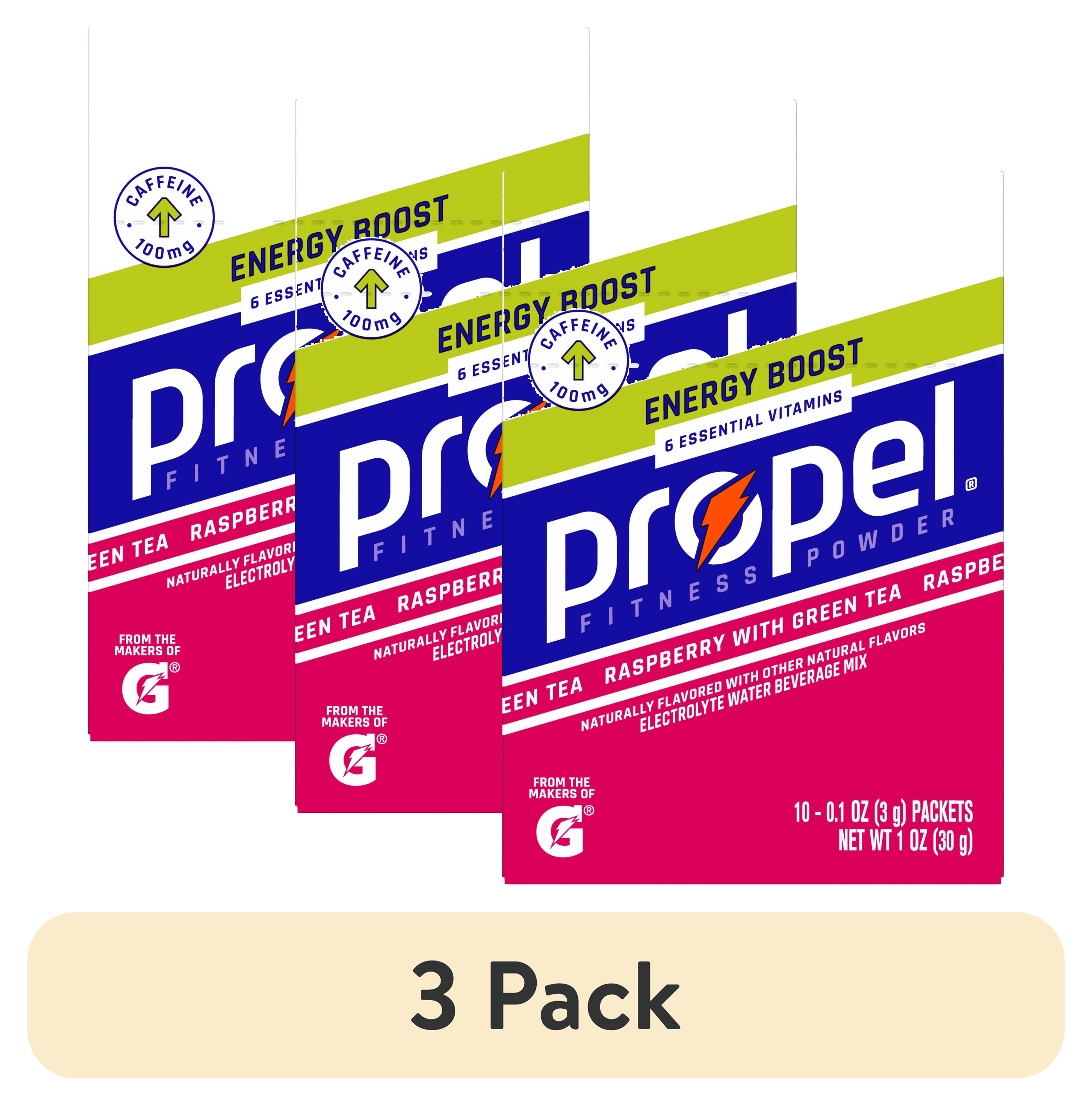 (3 pack) Propel Electrolyte Enhanced Water Drink Mix Powder Packets, Raspberry Green Tea, Zero Calorie & Zero Sugar Hydration with Electrolytes and Vitamins C & E, (10 Packets)