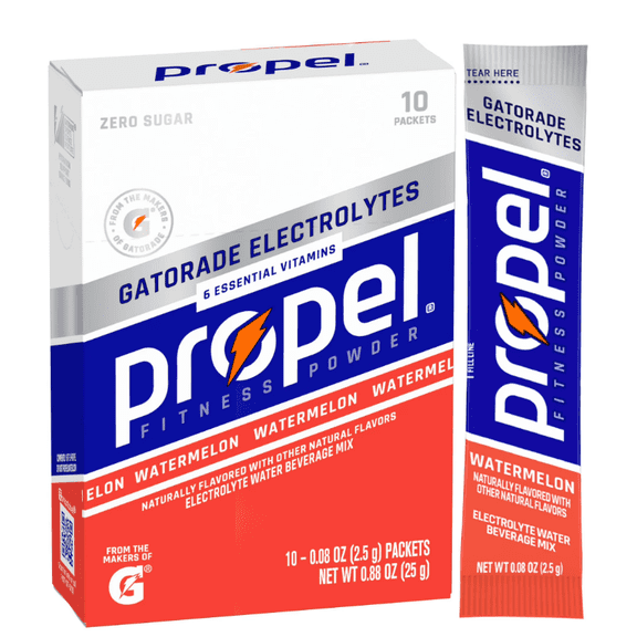(3 pack) Propel Electrolyte Enhanced Water Drink Mix Powder Packets, Watermelon, Zero Calorie & Zero Sugar Hydration with Electrolytes and Vitamins C & E, (10 Packets)