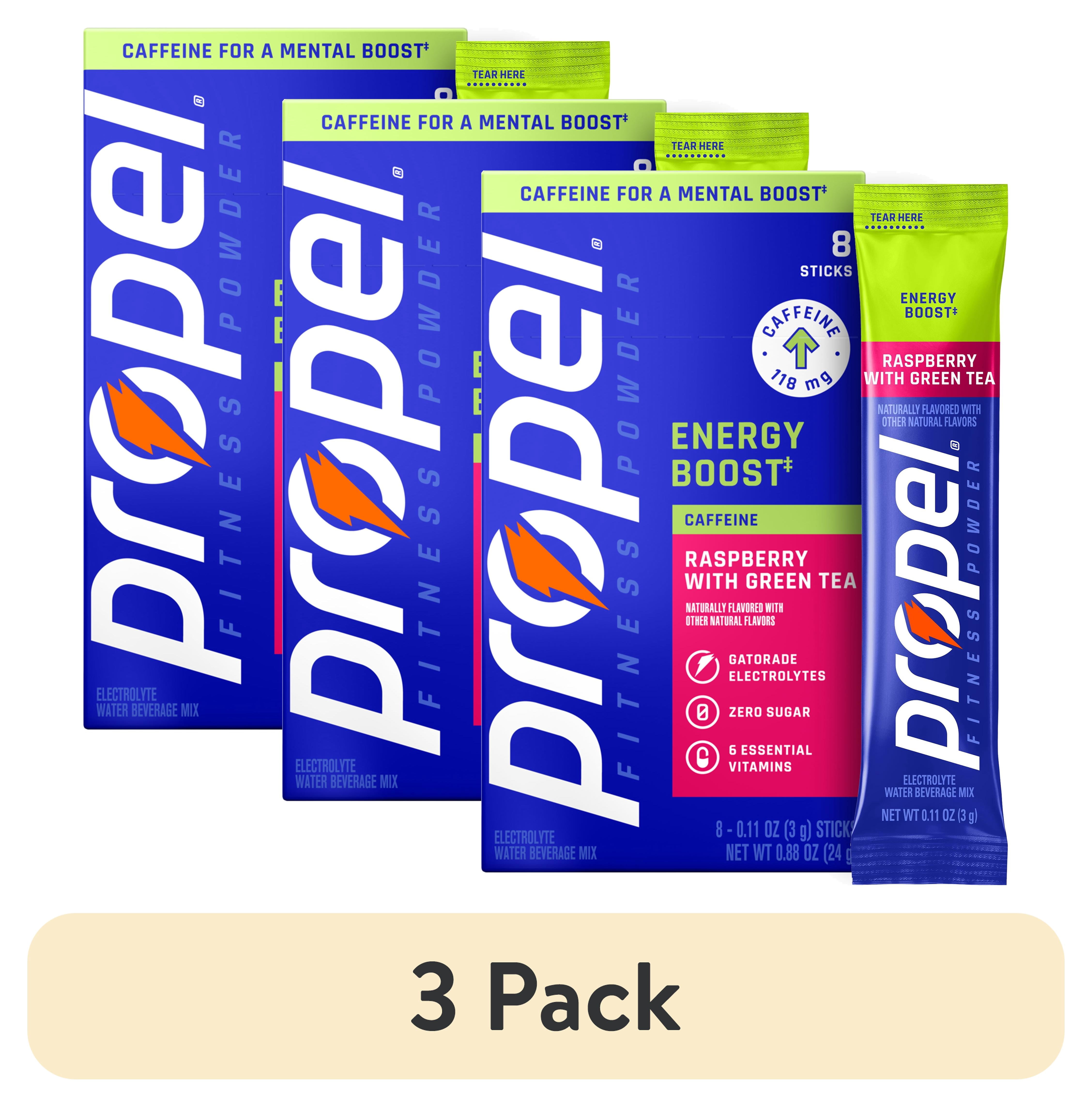(3 pack) Propel Energy Boost Zero Sugar Raspberry Green Tea, On the Go Packs, Electrolyte Powder Drink Mix, 0.11 oz, 8 Count packets