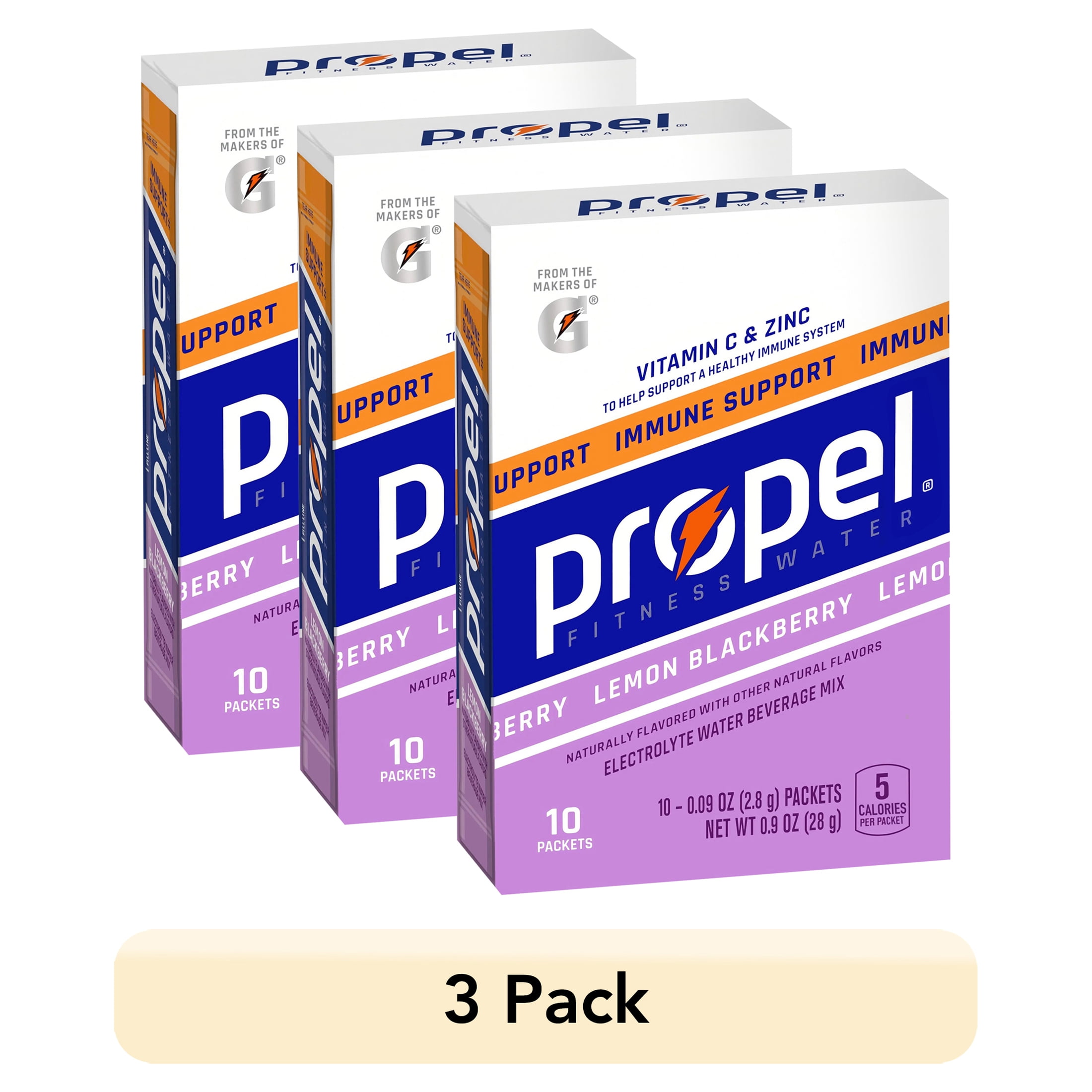 (3 pack) Propel Immune Support Electrolyte Drink Mix Powder, Lemon Blackberry, 10 Count Packets