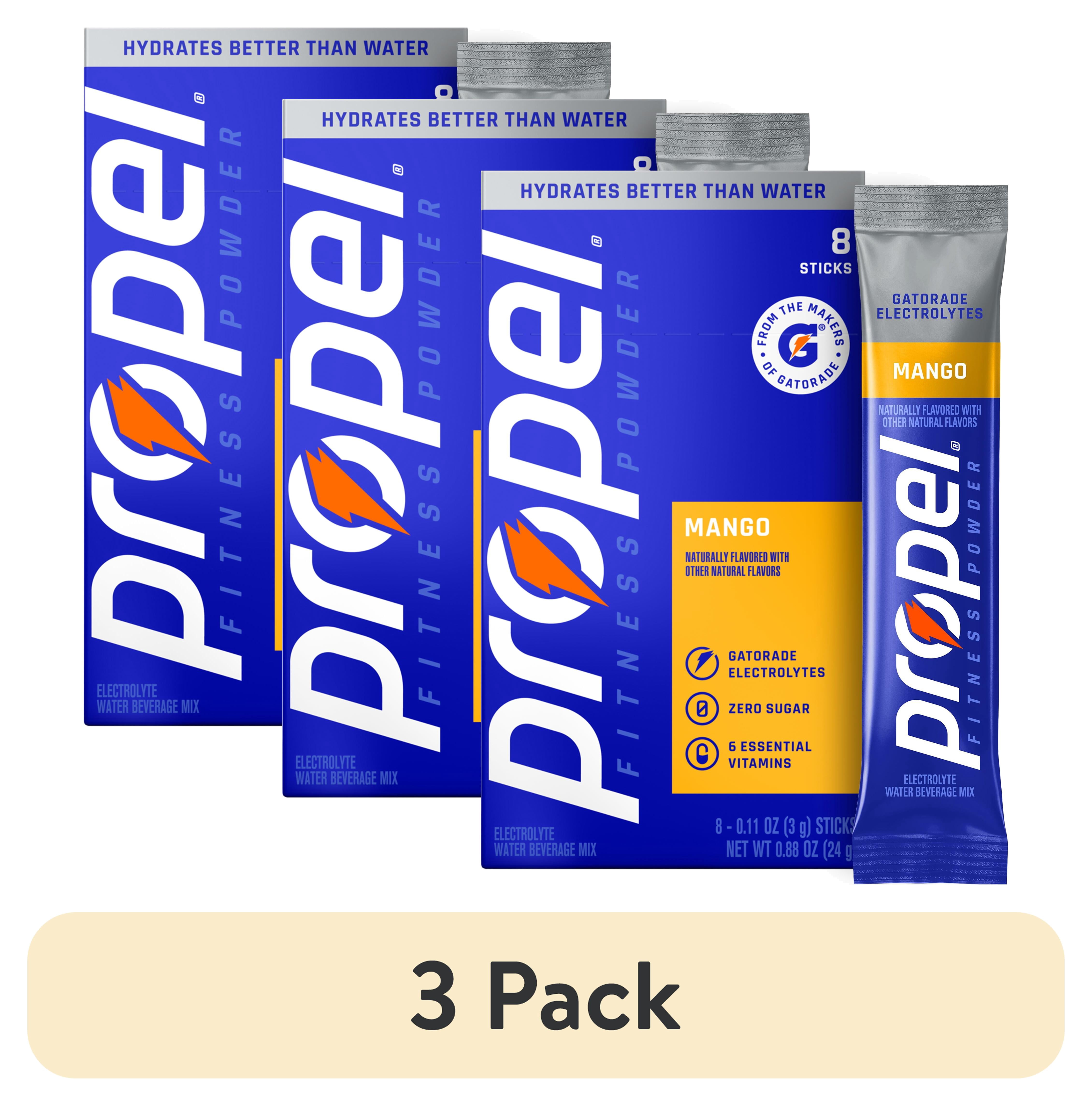 (3 pack) Propel Zero Sugar Mango, On the Go Packs, Electrolyte Powder Drink Mix, 0.11 oz, 8 Count packets