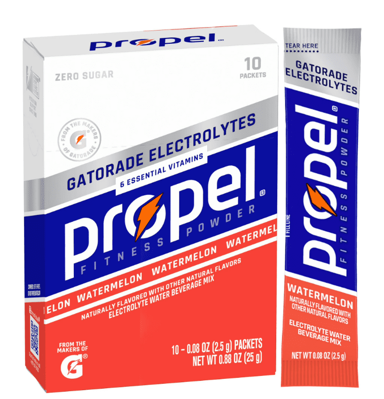 (3 pack) Propel Powder Zero Calorie Electrolyte Watermelon Enhanced Water Drink Mix Packets, Zero Sugar Hydration and Vitamins C & E, 1 Packet