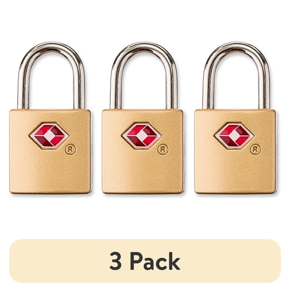 (3 pack) Protege Key Luggage Locks, Gold, Set of 2