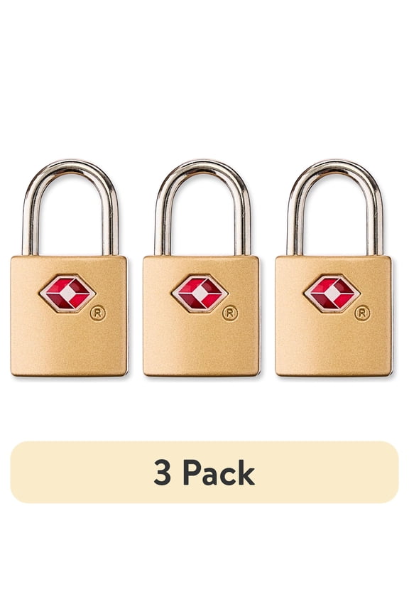 (3 pack) Protege Key Luggage Locks, Gold, Set of 2