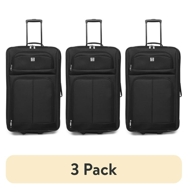 (3 pack) Protege Regency 24" Checked Polyester Softside Upright Luggage, All Ages, Black